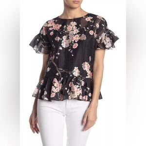 Vertigo Perforated Construction Flower Blouse, size L (G-164)